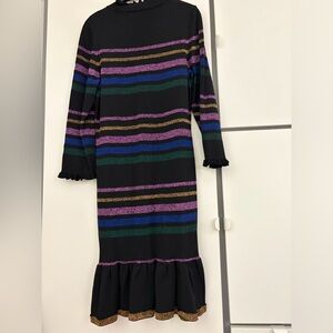 Shoshanna Black Dress with Vibrant Stripes